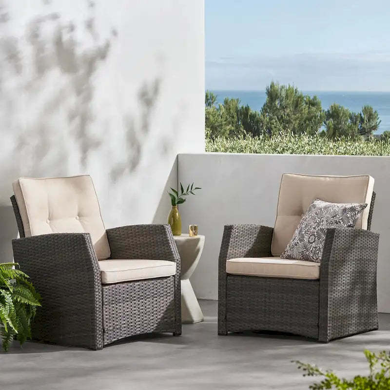 Sanger Wicker Outdoor Club Chairs with Cushions by Christopher Knight Home