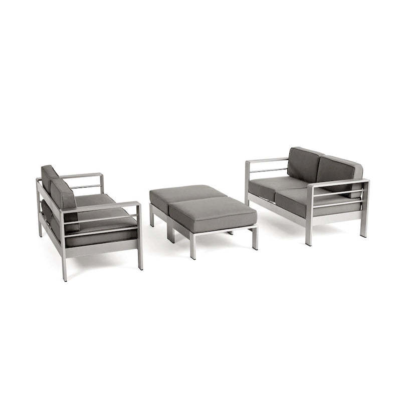 Cape Coral Outdoor 4-Seater Aluminum Loveseat and Ottoman Set by Christopher Knight Home