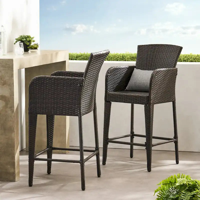 Anaya Outdoor Wicker Barstool (Set of 2) by Christopher Knight Home - N/A