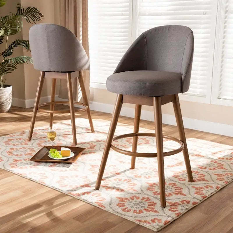 Mid-Century Modern Swivel 2-Piece Bar Stool Set