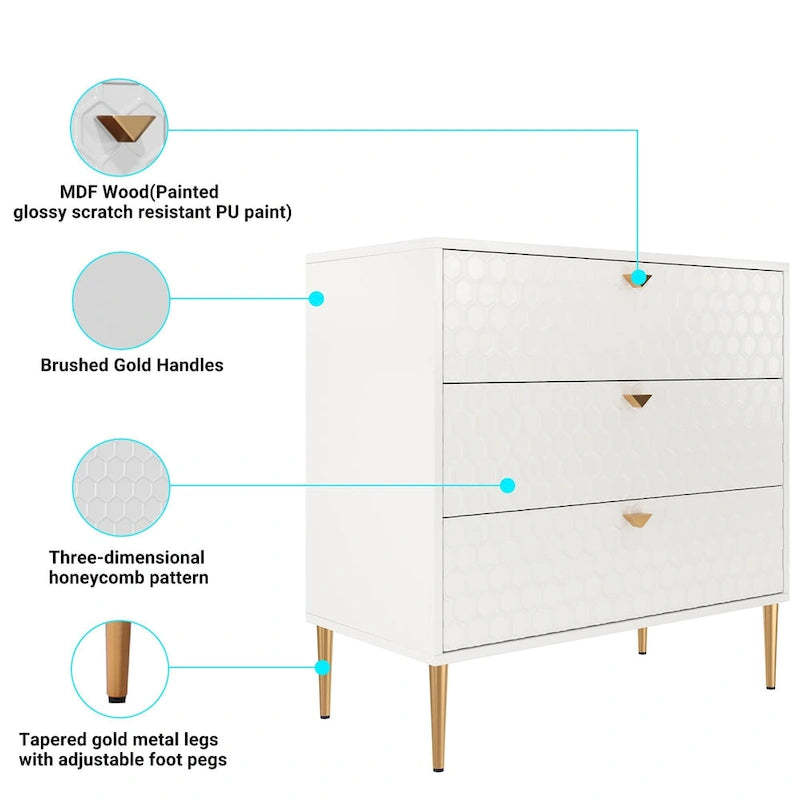 Morden Wood Furniture 3-Drawer Dresser Chest