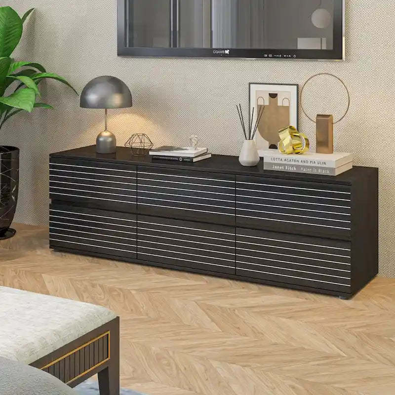 63W Versatile Dresser/TV Stand with Six Drawers - Black and White
