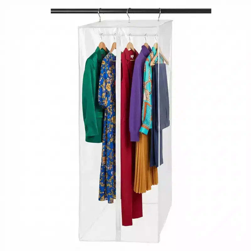 Garment Bag - Clear Hanging Closet Organizer - Durable Zippered Cover with Rod Protects Dresses, Suits, and Jackets from Dust and Moist