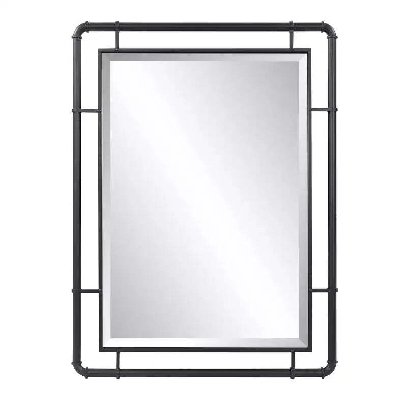 Howard Elliott Vanity and Wall Mirror with Metal Pipe Inspired Frame Matte Black