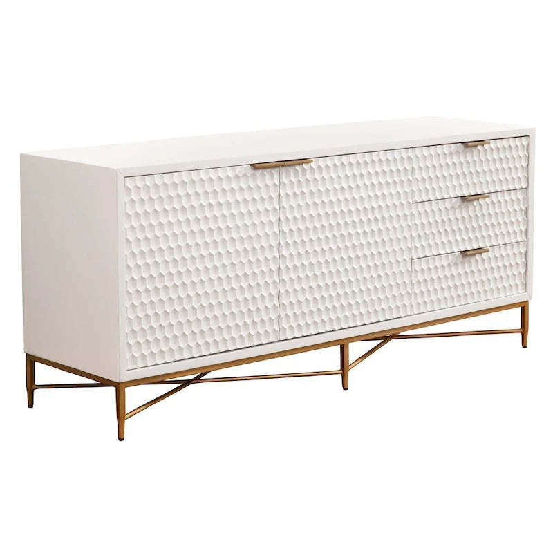 Origins by Alpine White Pearl Wood 64 Wide TV Console in White