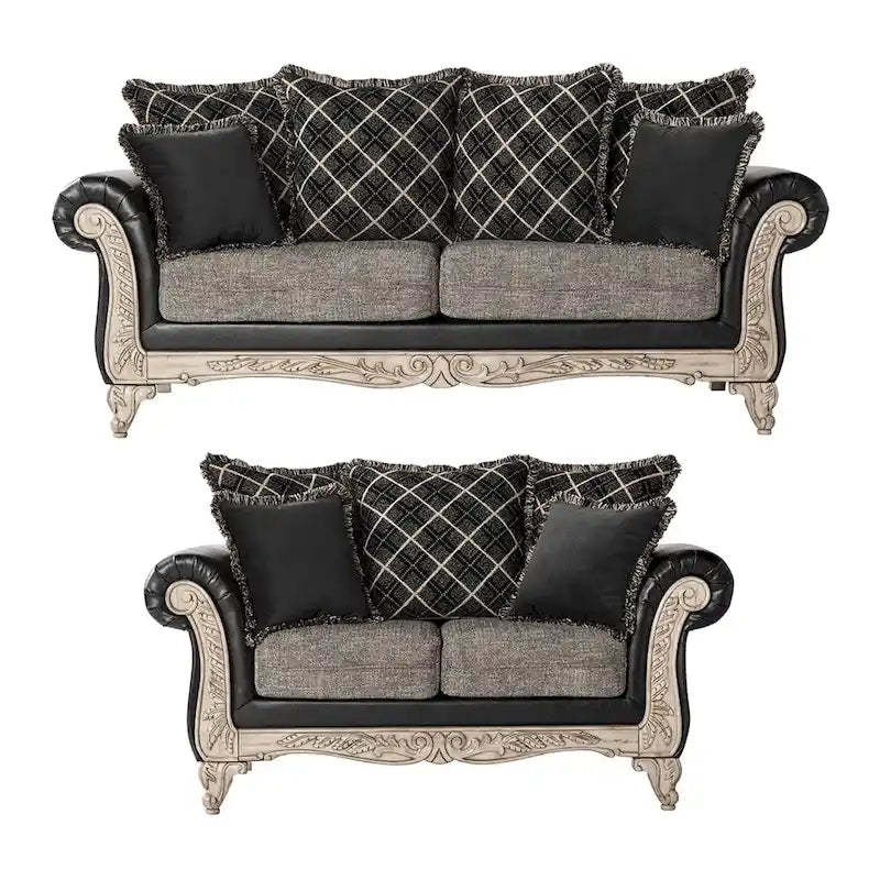 Roundhill Furniture San Marino Two-tone Fabric Wooden Sofa and Loveseat Set