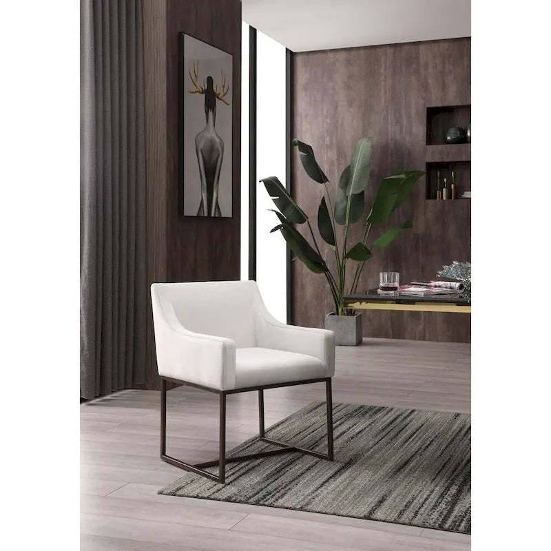 Modrest Elijah Modern Beige & Copper Antique Brass Dining Chair