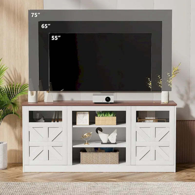 TV Stand with Double Barn Doors Storage Cabinets