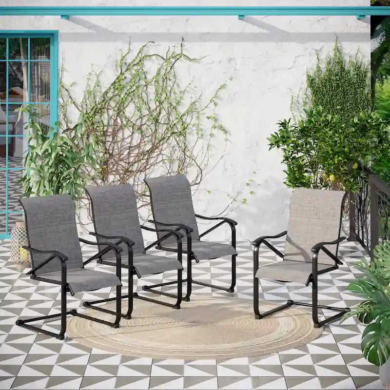 4-piece Outdoor C Spring Rocking Armchair Patio Sling Metal Dining Chairs