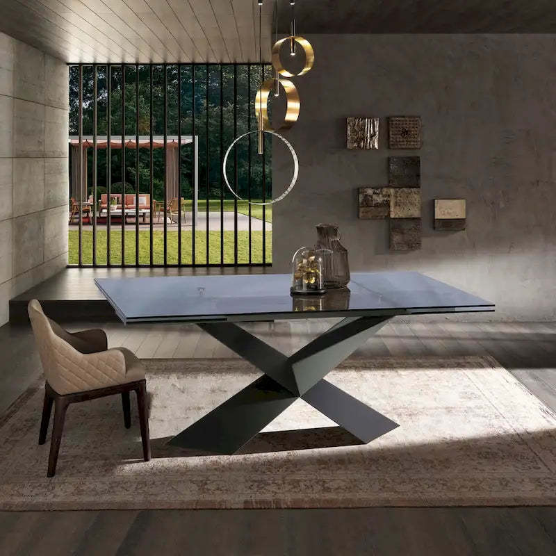 DAVEE Extendable Dining Table with Clear Glass Table Top - 106.3*35.43*29.53