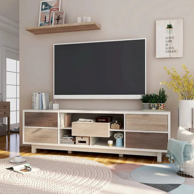 Yave Mid-century Modern White 70-inch Wood 2-Drawer TV Console by Furniture of America