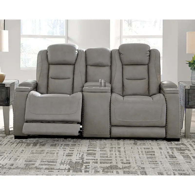 Signature Design by Ashley Man-Den Leather Power Dual Adjustable Reclining Loveseat - 74 W x 40 D x 43 H