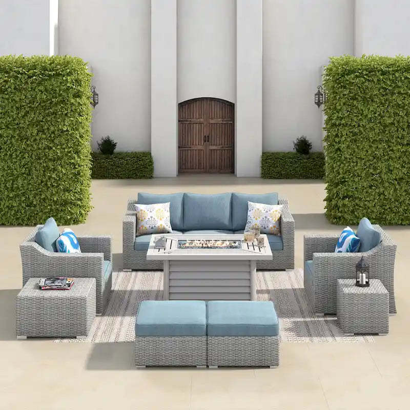 Corvus Martinka 10-pc. Wicker Patio Furniture Set w/ Rectangular Fire Pit