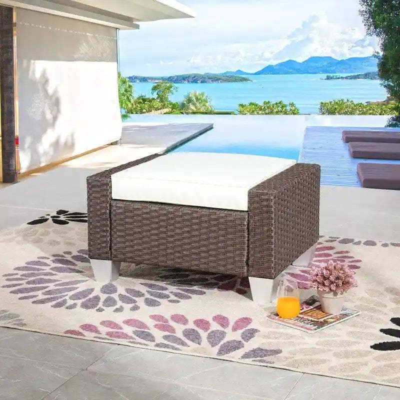 Patio Festival Outdoor Wicker Ottoman with Cushion
