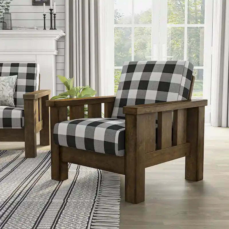 Jimo Rustic Oak Linen Fabric Padded Accent Chair by Furniture of America