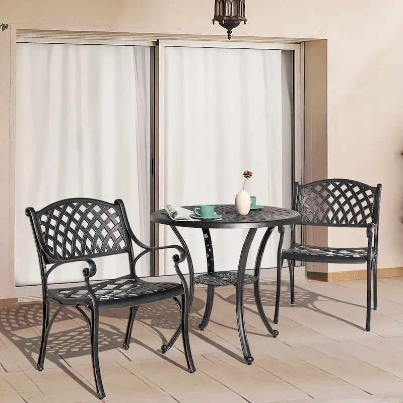 Outdoor 2-Person Cast Aluminum Bistro Set with Umbrella Hole