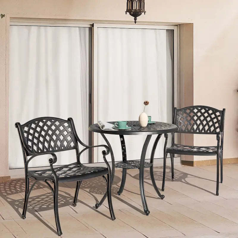 Outdoor 2-Person Cast Aluminum Bistro Set with Umbrella Hole