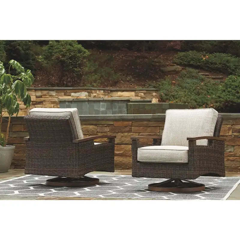 Paradise Trail Outdoor Medium Brown Swivel Lounge Chairs (Set of 2) - 32.5 W x 37 D x 37 H
