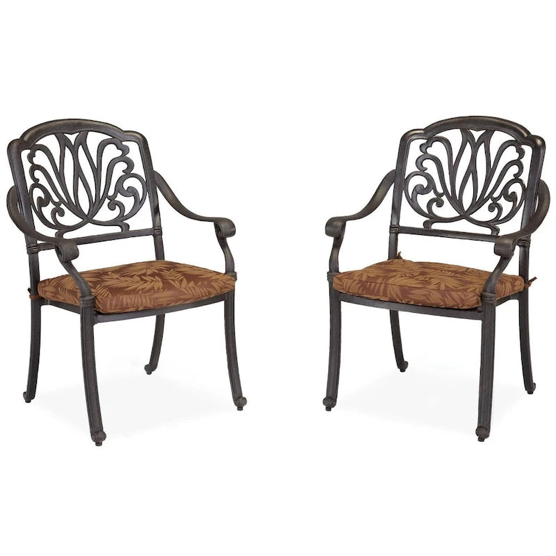 Capri Outdoor Solid Cast Aluminum Chair Pair with Weather-Resistant Polyester Cushions by Homestyles