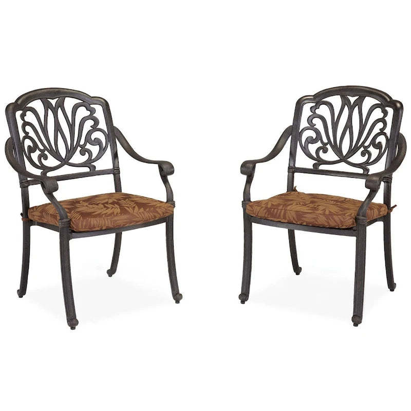 Capri Outdoor Solid Cast Aluminum Chair Pair with Weather-Resistant Polyester Cushions by Homestyles