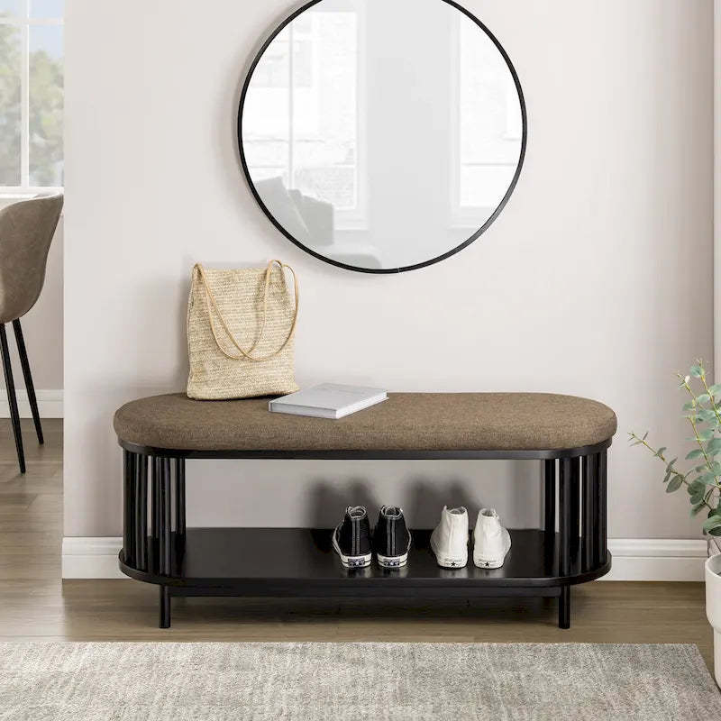 Middlebrook Scandi Upholstered-Top Storage Bench with Lower Shelf