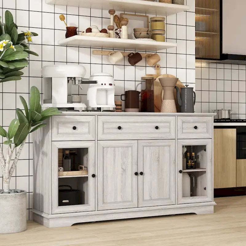 Elegant Wood-Grain Buffet Cabinet with Adjustable Shelves Sideboard