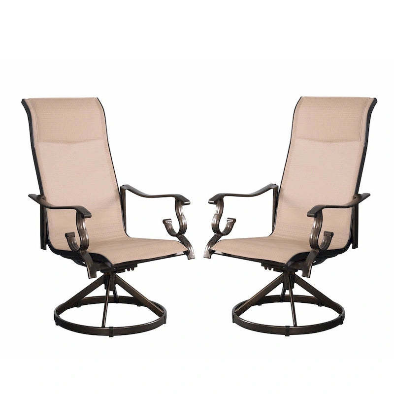 Set of 2 Westin Swivel Rocking Sling Patio Dining Chairs- Bronze/Tan