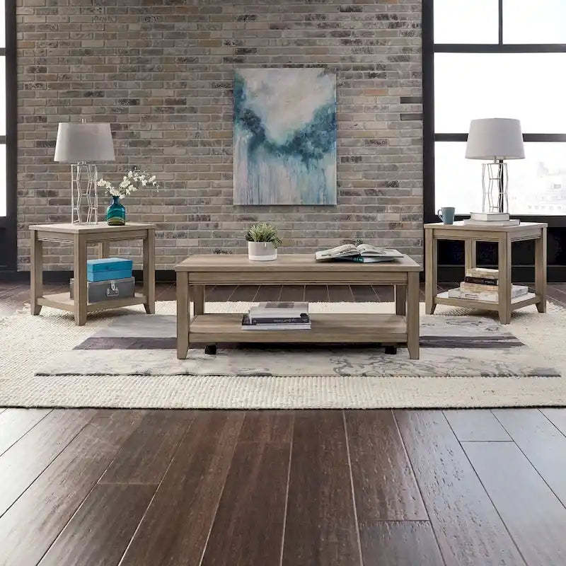 Sun Valley Sandstone Brown Living Room Table Set 3 Piece with Coffee Table, Side Tables