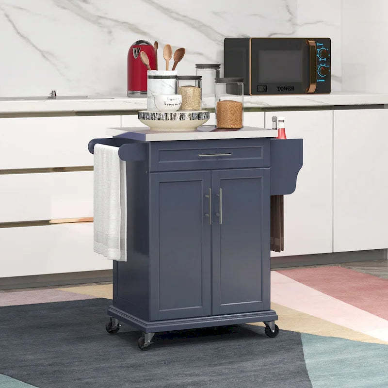HOMCOM Kitchen Island on Wheels, Rolling Kitchen Cart with Stainless Steel Countertop, Drawer, Gray