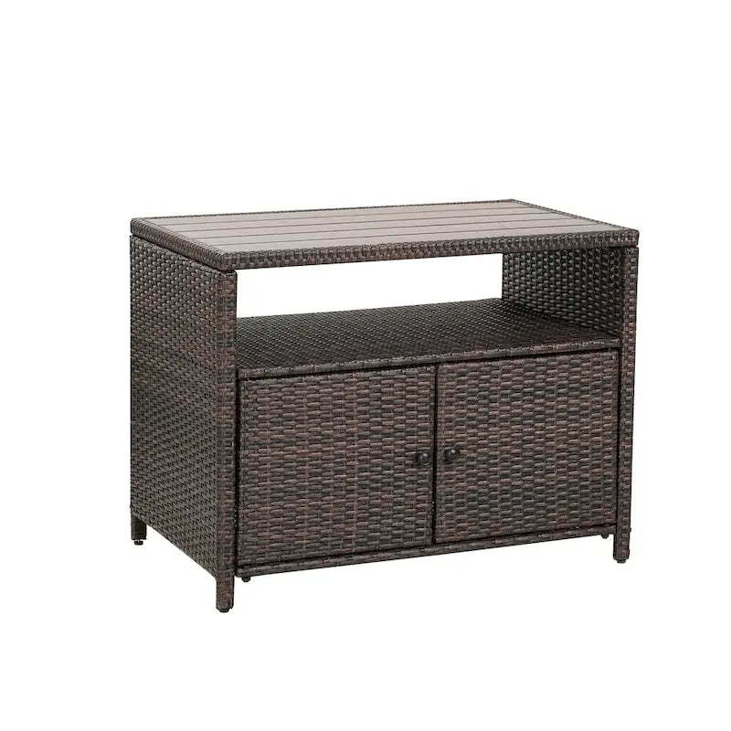 Outdoor Wicker Rattan Tea Cabinet with Open Shelf