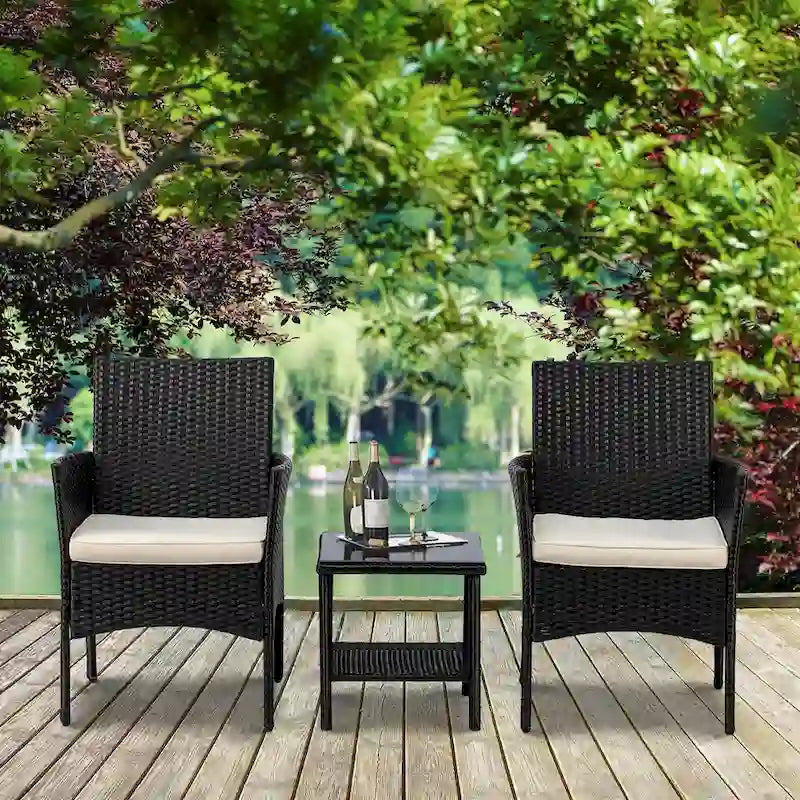 Rhine Modern 3-Piece Rattan Outdoor Conversation Chair and Table Set by Furniture of America