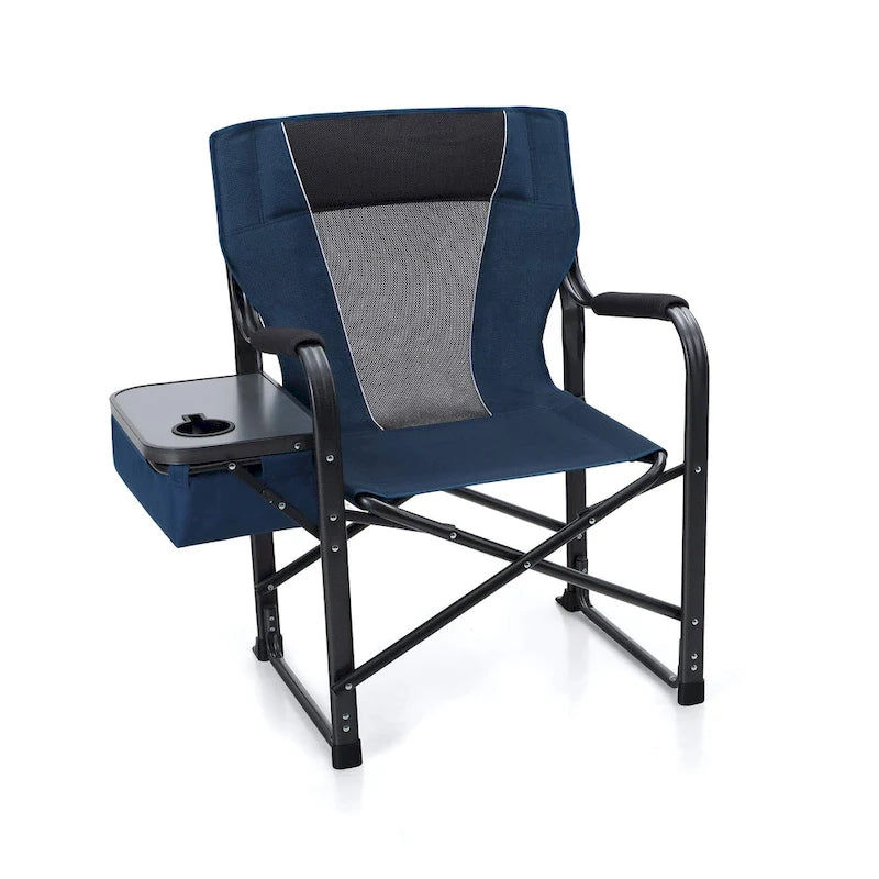 Metal Foldable Director's Chair Camping Chair with Cup Holder Storage Box