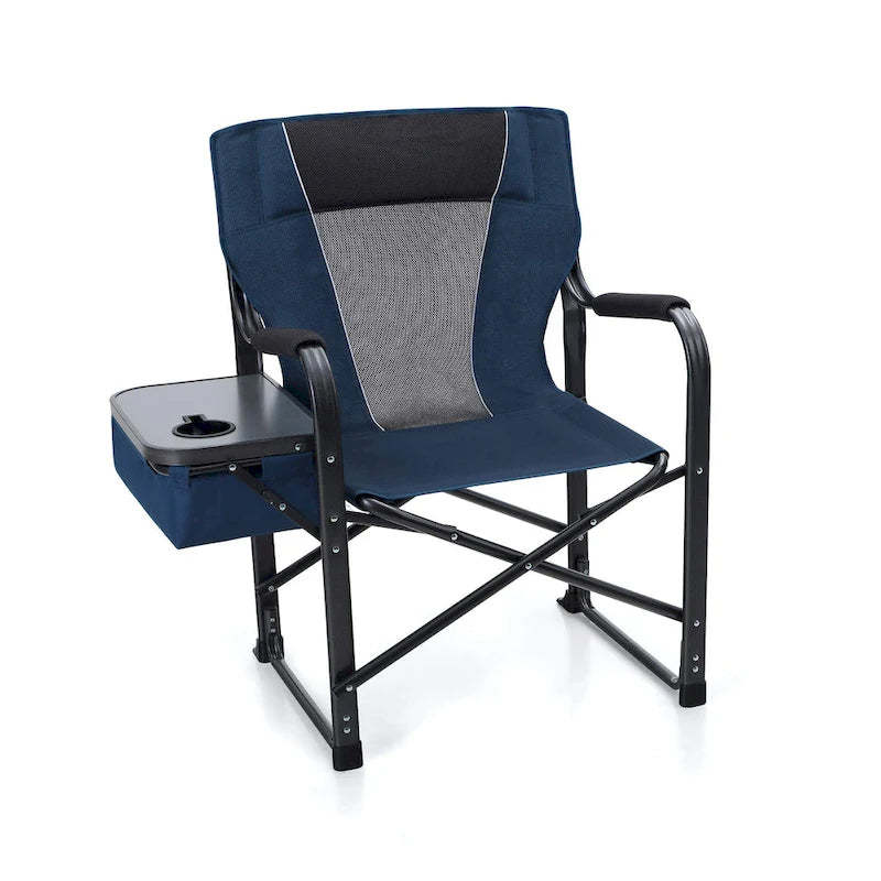 Metal Foldable Director's Chair Camping Chair with Cup Holder Storage Box