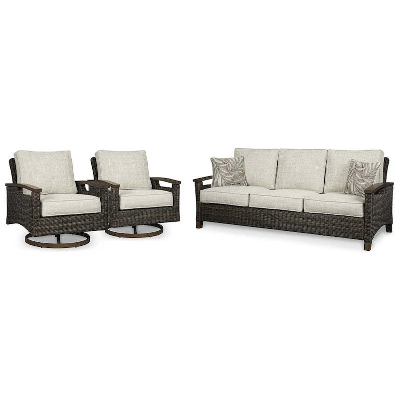 Signature Design by Ashley Paradise Trail Medium Brown/Beige 3-Piece Outdoor Seating Package - 84.38 W x 34 D x 37 H