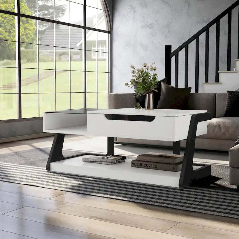 DH BASIC Contemporary White 49-inch Lift-top Coffee Table by Denhour