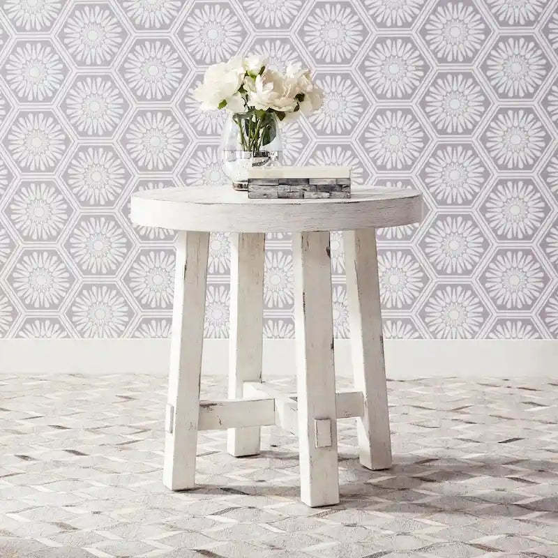 Modern Farmhouse Flea Market White Splay Leg Round End Table