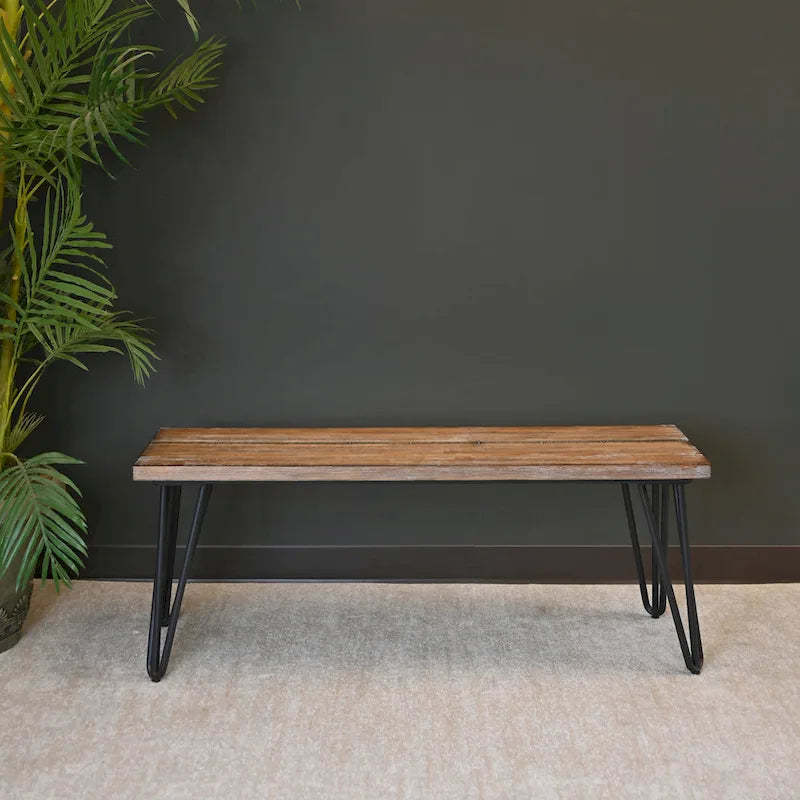 Roundhill Furniture Aryven Industrial Wood Dining Bench, Rustic Dark Pine Finish
