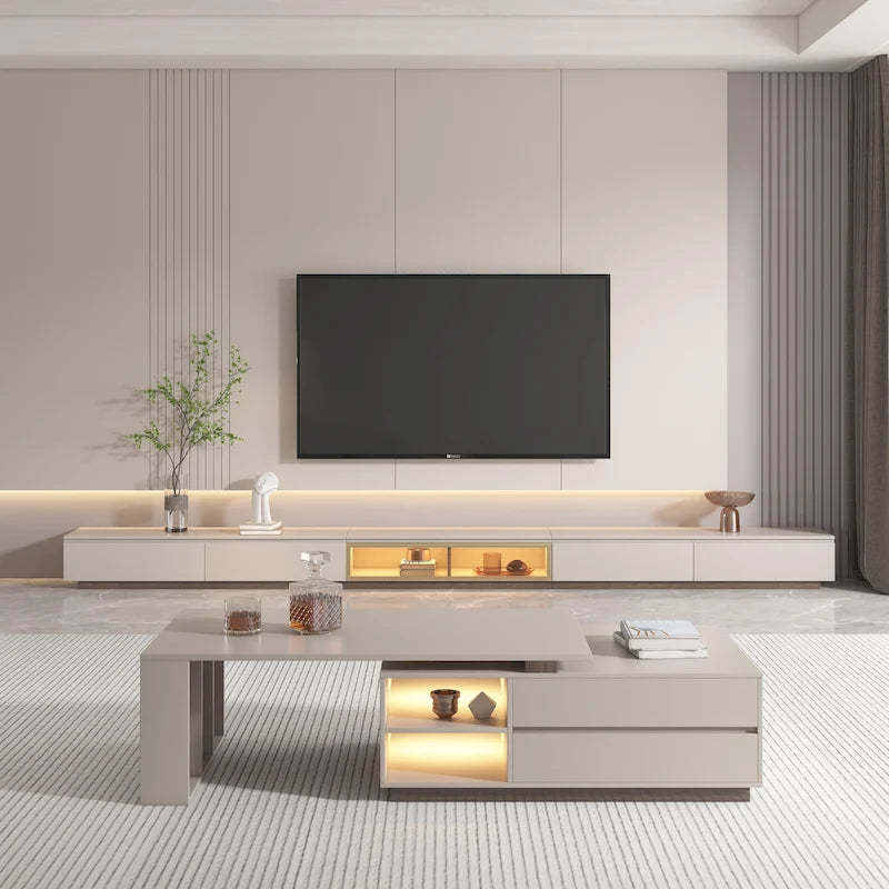 Modern Rectangular Extendable Coffee Table with Drawer Storage