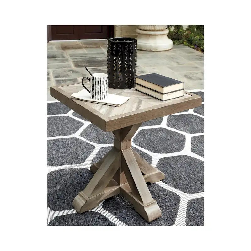 Beachcroft Outdoor Square End Table with Porcelain Top - 22.25 W x 22.25 D x 22.25 H