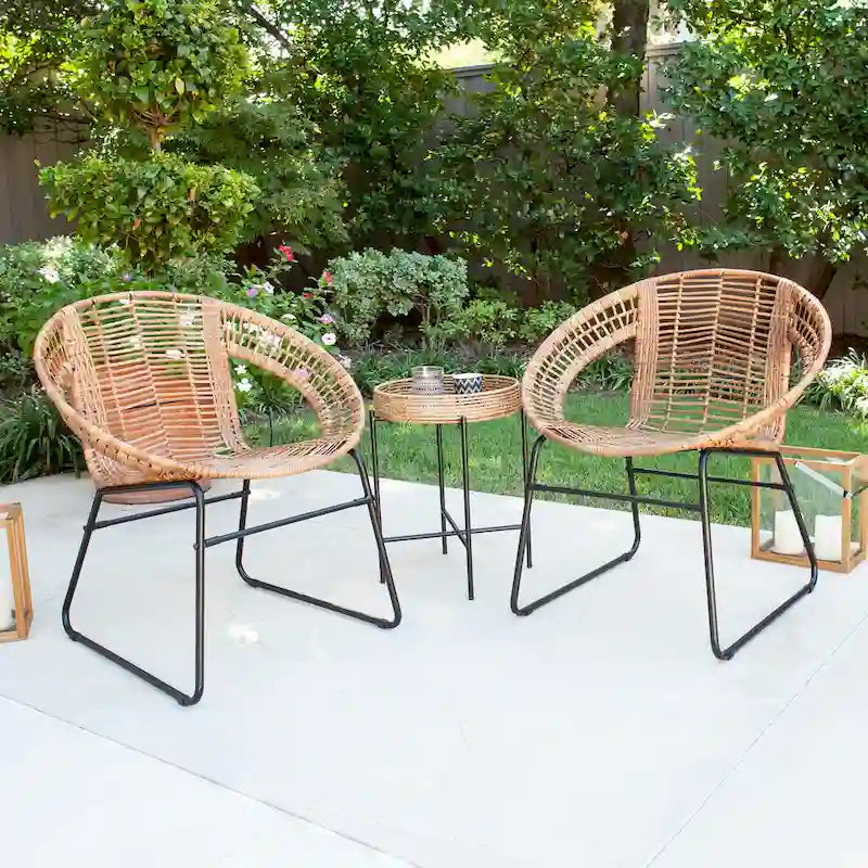 SEI Furniture Arti Contemporary All-Weather Natural Rattan 3-Piece Patio Bistro Set