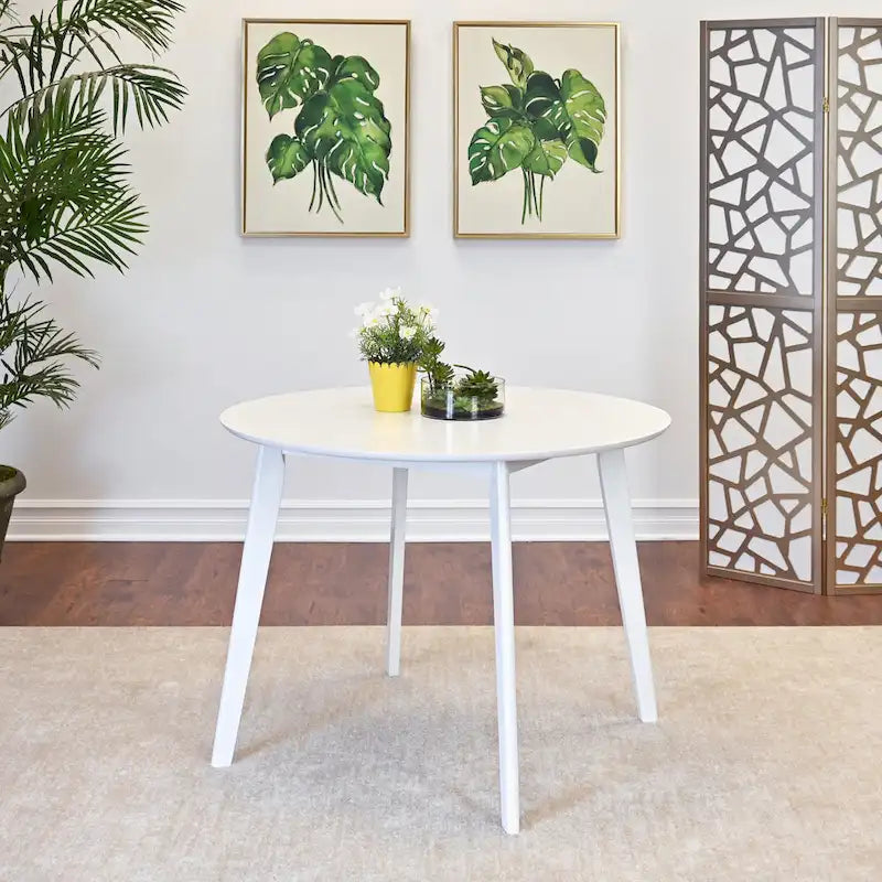 Roundhill Furniture Roma Contemporary White Round Dining Table