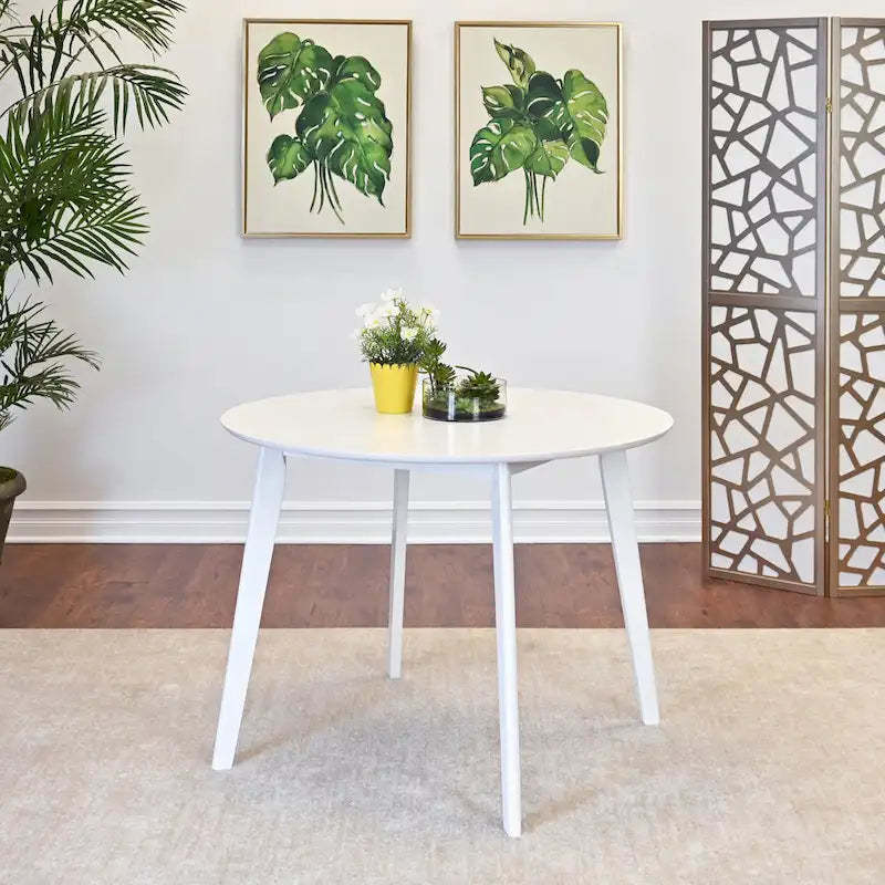 Roundhill Furniture Roma Contemporary White Round Dining Table