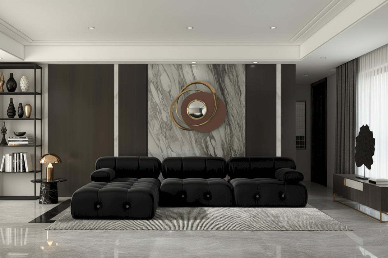 104 Convertible Modular Sectional Sofa, L-Shaped Minimalist Velvet Sofas Couches with Chaise Ottomans