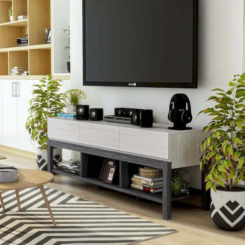 Tiska Modern White and Grey 60-inch 3-Shelf TV Console by Furniture of America