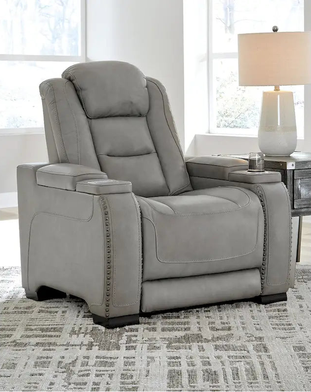 The Man-Den Contemporary Power Recliner with Adjustable Headrest, Dove Gray