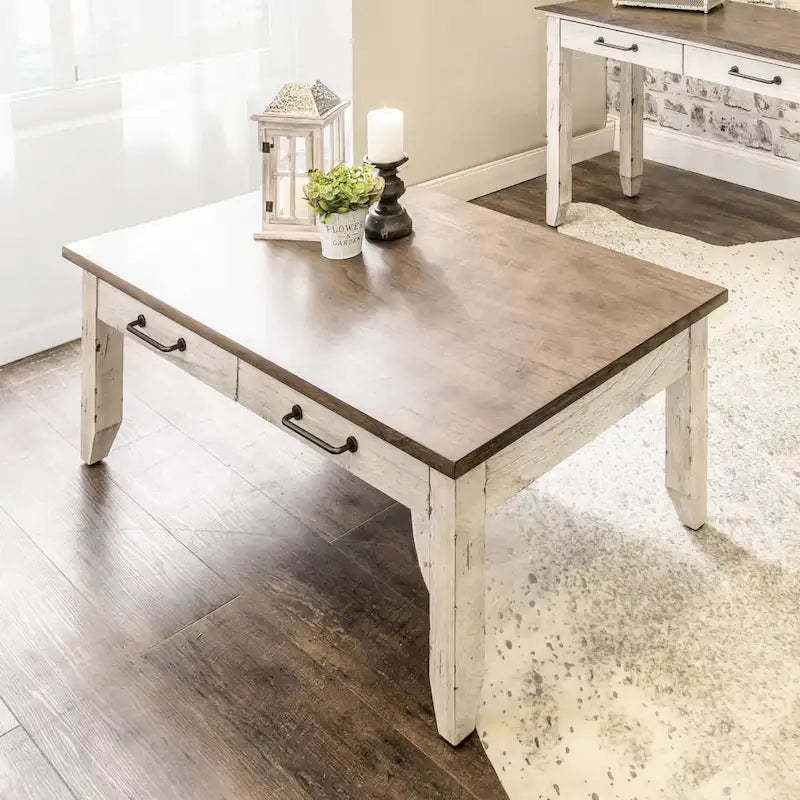 Steve Silver Two-Tone Ivory and Honey Coffee Table