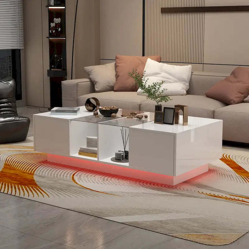 Coffee Table Storage High Gloss Coffee Tables LED Lighting Cocktail - 47.4W