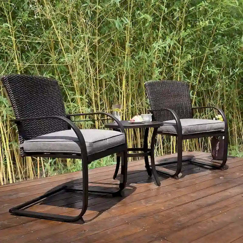 3 Piece Outdoor Patio Furniture Set Bistro Set 2 Wicker Chairs with Cushion and Coffee Table - N/A