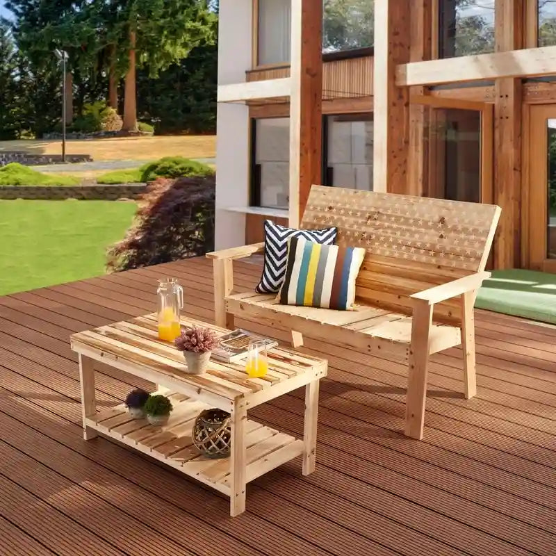 Patio Festival 2-Piece Outdoor Wood Loveseat Conversation Set