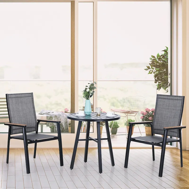 MAISONARTS 3 Piece Bistro Set, 2 x Aluminium Stackable Dining Chairs and 1 x side table